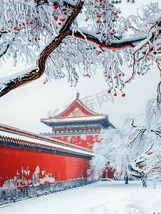 宫廷图片摄影照片_北京故宫红墙的雪景