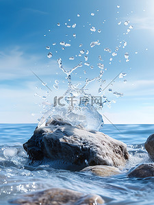 大海背景图片_飞溅的水石头波浪图片