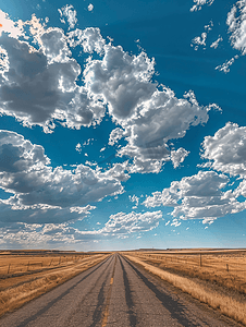 风景马路摄影照片_蓝天白云下的公路风景