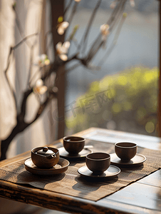 中国风人物摄影照片_中国茶道茶具