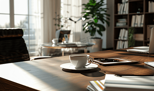 创意学习办公和桌面咖啡场景