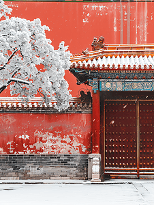 北京故宫红墙琉璃瓦雪景