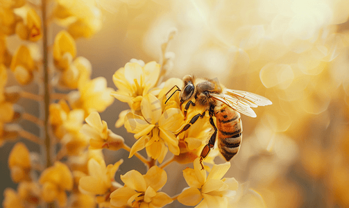 蜜蜂采蜜油菜花蜜