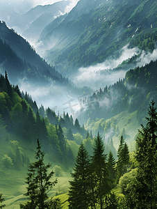 云雾罩山林树木
