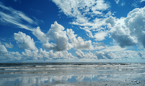 蓝天白云下的海滩