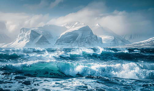 北冰洋挪威海的海浪波涛汹涌