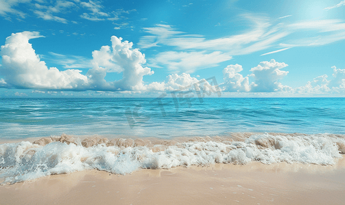 清新空气摄影照片_蓝天白云下的海滩