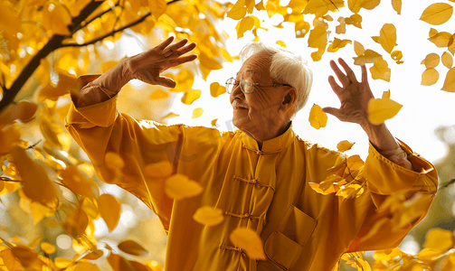 重阳节摄影照片_老年人太极锻炼