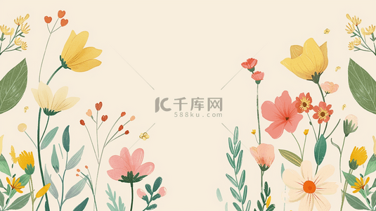 简约画风背景背景图片_白色简约彩色花朵花卉花丛的背景16