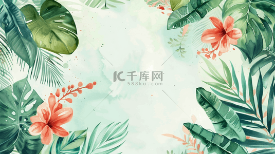 绿叶小植物背景图片_彩色手绘植物装饰边框背景14