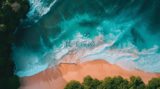 沙滩背景图片_航拍大海沙滩树木的背景8