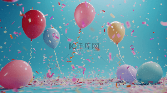 生日聚会背景图片_彩色气球彩带节日聚会的背景15
