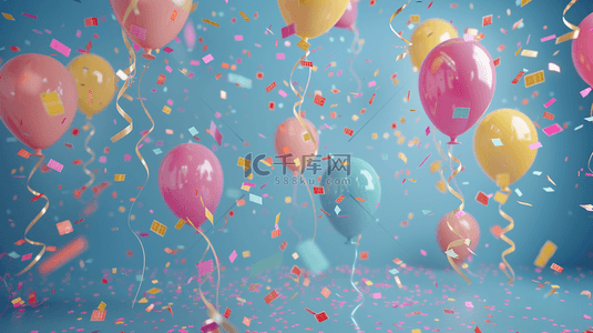 生日聚会背景图片_彩色气球彩带节日聚会的背景14