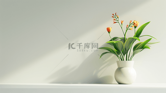 白色室内空间花盆绿植的背景1