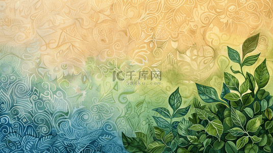绿植手绘背景背景图片_手绘绿植植物自然叶子装饰背景8