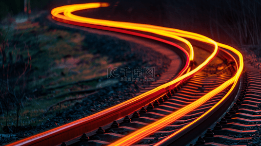 铁路背景图片_深色夜晚铁路轨道黄色光线轨道的背景5