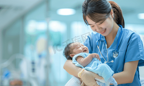 护士求职简历摄影照片_护士给新生儿按摩