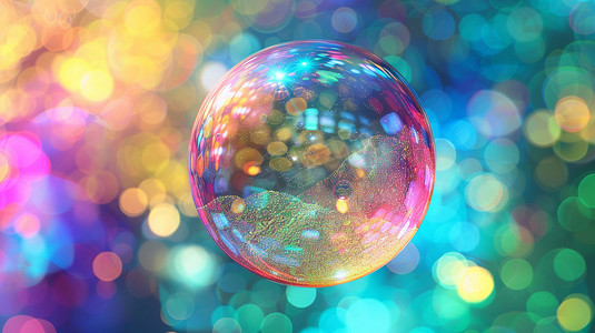 几何彩色玻璃球立体描绘摄影照片