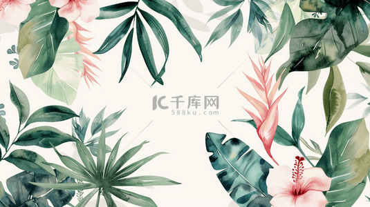 绿叶小植物背景图片_彩色手绘植物装饰边框背景13