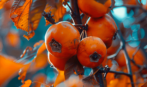 柿子成熟摄影照片_秋季脆柿子特色水果