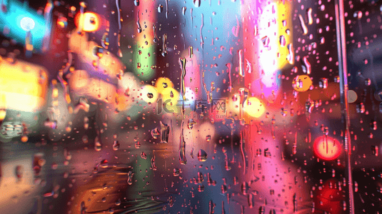 彩色灯光玻璃上雨季下雨的背景9