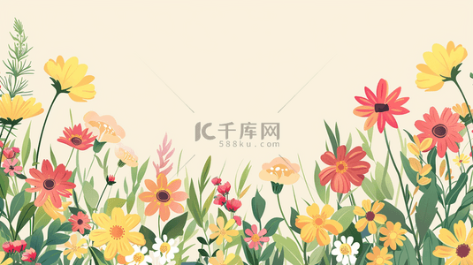 彩色11背景图片_白色简约彩色花朵花卉花丛的背景11