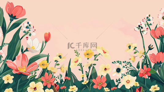 简约画风背景背景图片_白色简约彩色花朵花卉花丛的背景17