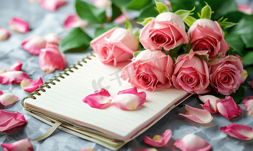 温馨浪漫玫瑰花与空白本子