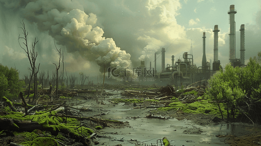 污染背景图片_深色化工厂烟筒排气污染的背景1