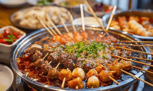 火锅串串摄影照片_火锅串串麻辣沾串