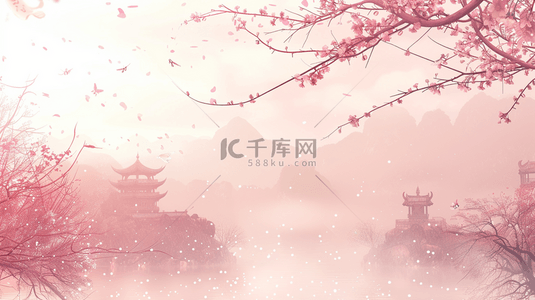 粉色桃花唯美背景背景图片_粉色中国风盛开的樱花背景4