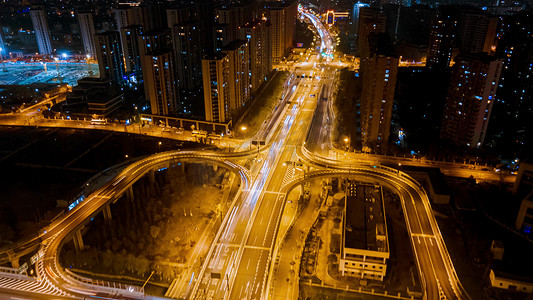 震撼夜晚航拍杭州城市高架极速车流移动