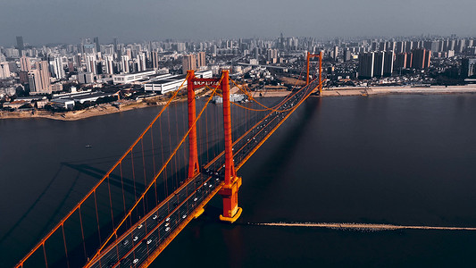 黑金风武汉地标建筑鹦鹉洲大桥航拍实拍