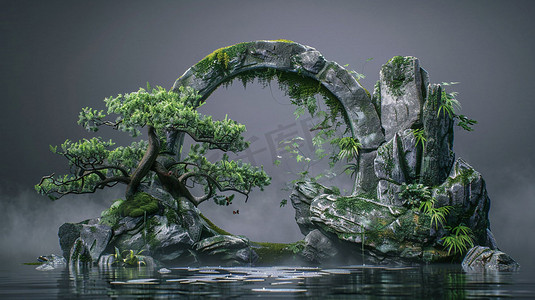 园林景观拱门模型立体描绘摄影照片3d