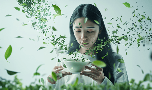 茶道禅意摄影照片_女茶艺师倒茶叶