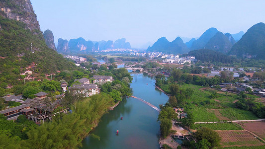 广西桂林阳朔十里画廊段遇龙河风光旅游景区风景实拍