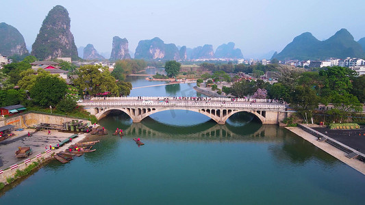 广西桂林阳朔十里画廊段遇龙河风光旅游景区风景实拍