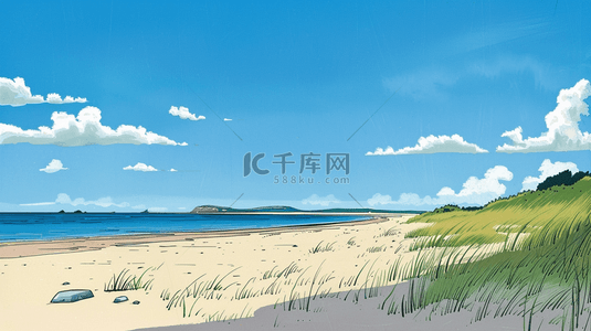 沙滩背景图片_蓝天白云下大海沙滩的背景1