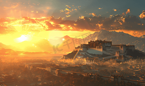西藏拉萨布达拉宫日出