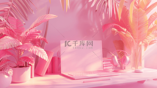 桌面背景图片_粉色缤纷电脑植物桌面的背景1