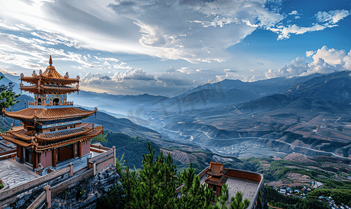 全景天空摄影照片_云南普者黑全景