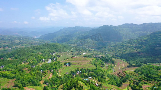 航拍春回大地万物复苏农田山川大景