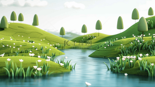 春天绿色3D展台水面上的展台场景图片