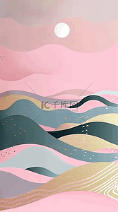 春天粉金色山水装饰画背景图