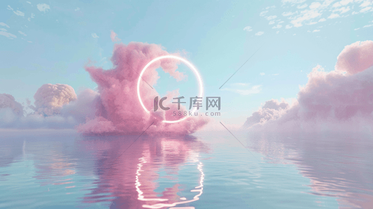 海洋背景图片_春天促销唯美梦幻粉色云朵3D渲染电商图片