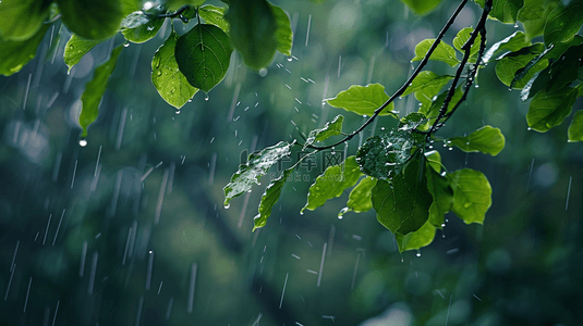 雨季背景图片_雨季下雨公园里树叶叶片纹理的背景7