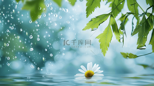 新春背景图片_清新春天雨中的枝叶花朵背景