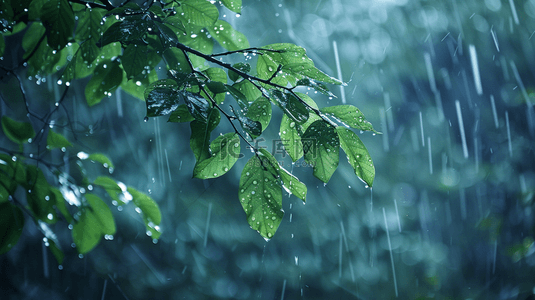 雨季背景图片_雨季下雨公园里树叶叶片纹理的背景3