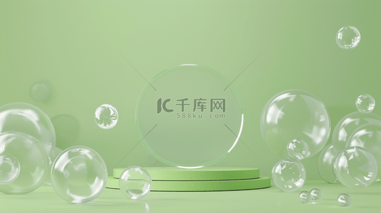 浅绿色春天飘浮气泡半透明质感电商展台素材