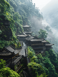 蓝天草地简约摄影照片_峨眉山风光险峻